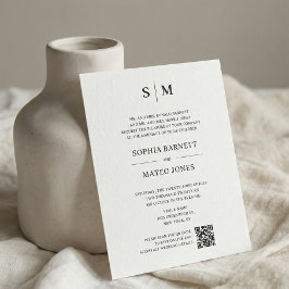 Lámina Boda con código QR clásico monograma fuera de blan