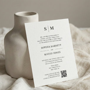 Lámina Boda con código QR clásico monograma fuera de blan
