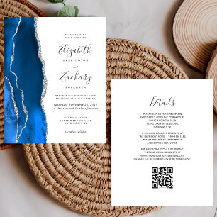 Lámina Boda con código QR de ágata plateada azul real pre
