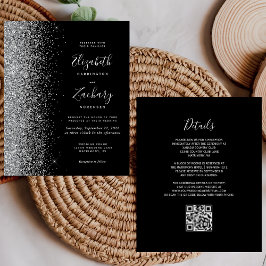 Lámina Boda con código QR de brillo plateado negro económ
