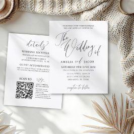 Lámina Boda con código QR de caligrafía en blanco y negro