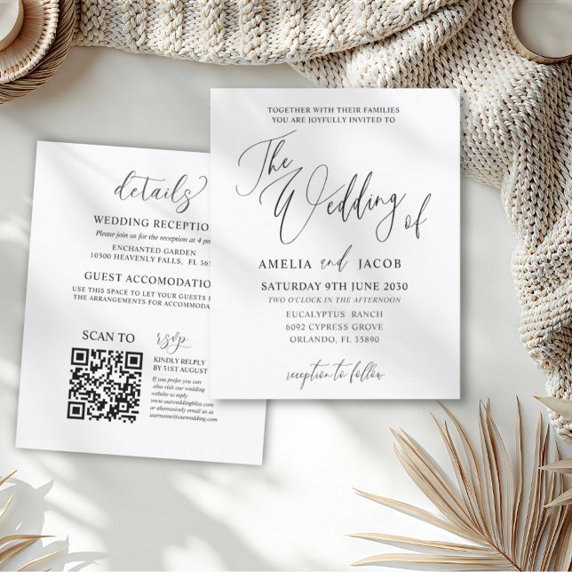 Lámina Boda con código QR de caligrafía en blanco y negro (Subido por el creador)