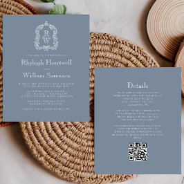 Lámina Boda con código QR de presupuesto azul polvoriento