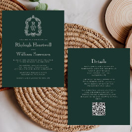 Lámina Boda con código QR de presupuesto verde bosque con