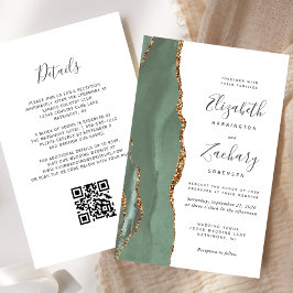 Lámina Boda con código QR verde esmeralda económico