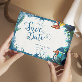 Lámina Boda con follaje de acuarela azul romántico verde