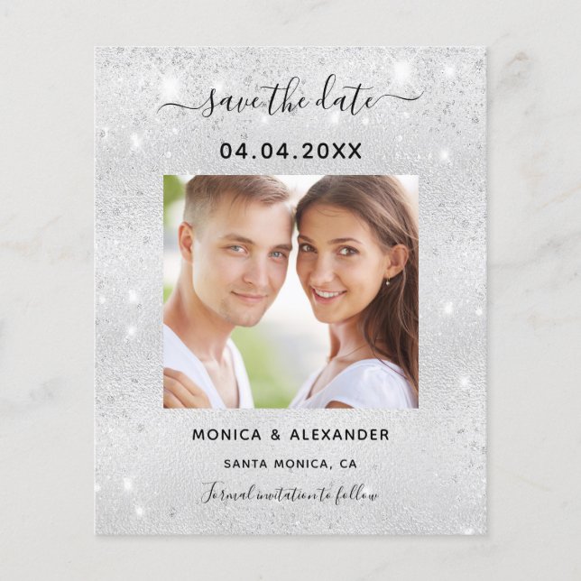 Lámina Boda con fotos de purpurina de plata Guardar tarje (Anverso)