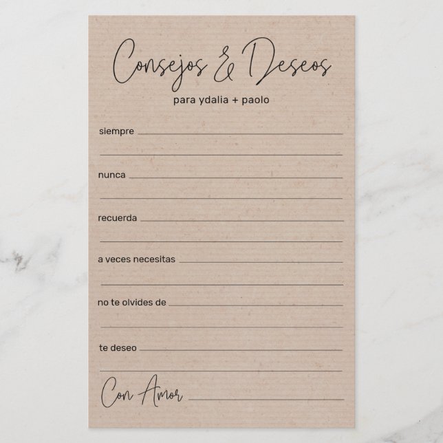 Lámina Boda Consejos y deseos español (Anverso)