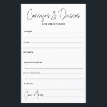Lámina Boda Consejos y deseos español<br><div class="desc">Las sábanas de Consejos y Consejos y Deseos españoles son sencillas, blancas y negras, modernas, minimalistas y escritas a mano, perfectas para una ducha de novias, una cena de ensayo o un boda para una pareja feliz. A la gente le encantará tener las indicaciones - hacen tan fácil dejar amables...</div>