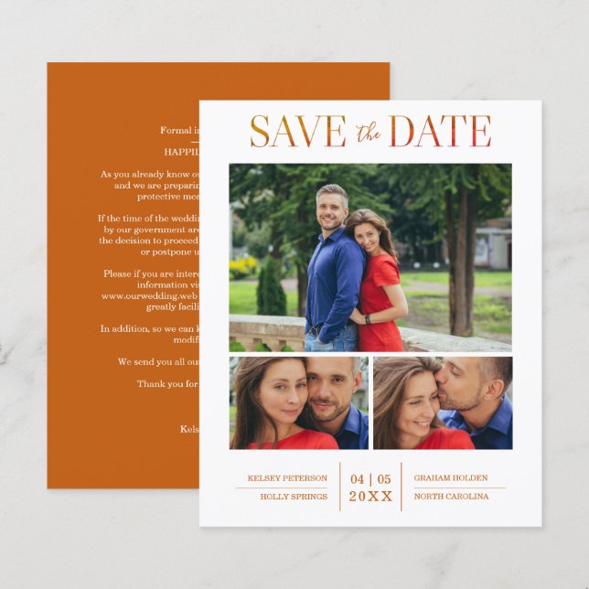 Lámina Boda de 3 fotos barato simple elegante y moderno (Anverso / Reverso)