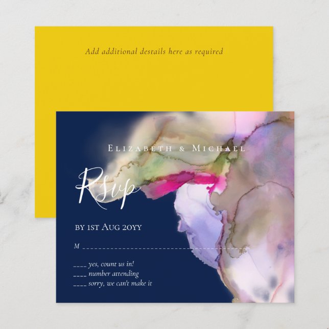 Lámina BODA de acuarela de BUDGET Resumen Rsvp púrpura (Anverso / Reverso)