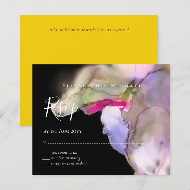 Lámina BODA de acuarela de BUDGET Resumen Rsvp púrpura (Anverso / Reverso)