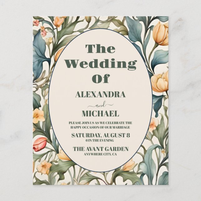 Lámina Boda de acuarela de presupuesto Tulips William Mor (Anverso)