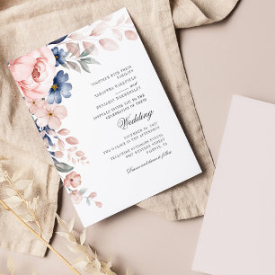 Lámina Boda de acuarela rosa azul con flores y presupuest