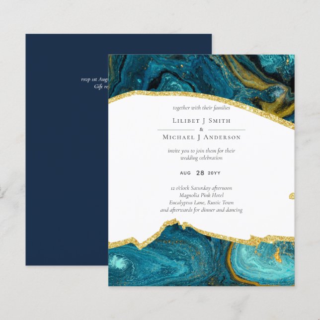 Lámina Boda de Agante de Oro Azul Peacock verde azulado (Anverso / Reverso)