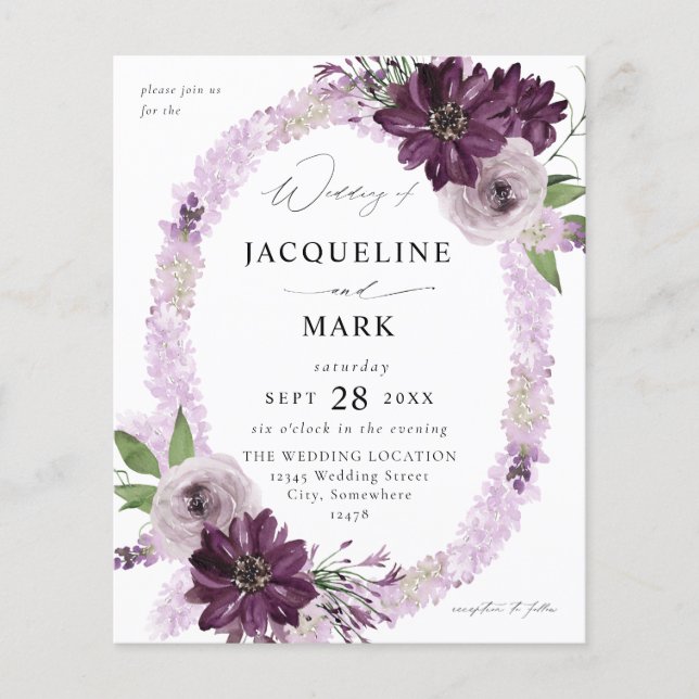Lámina Boda de Anillo Floral Purple & Lavender de presupu (Anverso)