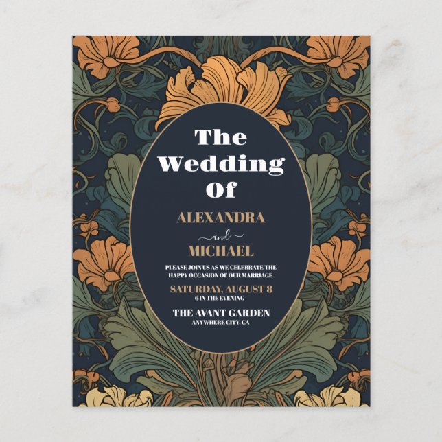 Lámina Boda de Art Nouveau floral elegante con presupuest (Anverso)
