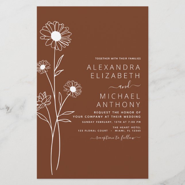 Lámina Boda de arte de la línea de flores botánicas Minim (Anverso)