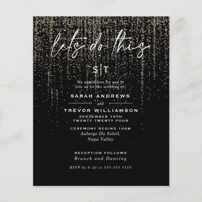 Lámina Boda de bajo presupuesto Edgy Champagne Purpurina  (Anverso)