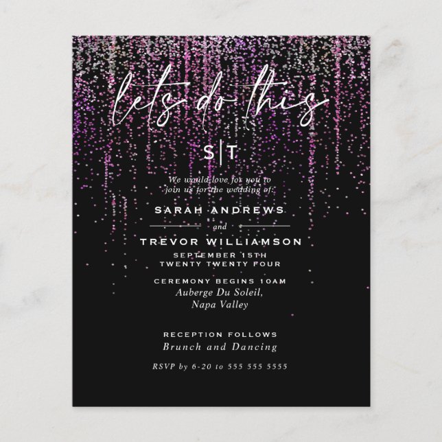 Lámina Boda de bajo presupuesto Edgy Magenta Purpurina Ga (Anverso)