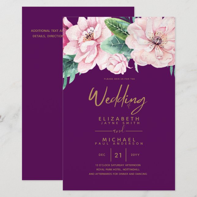 Lámina Boda de bajo presupuesto Netork Floral Rosa invita (Anverso / Reverso)