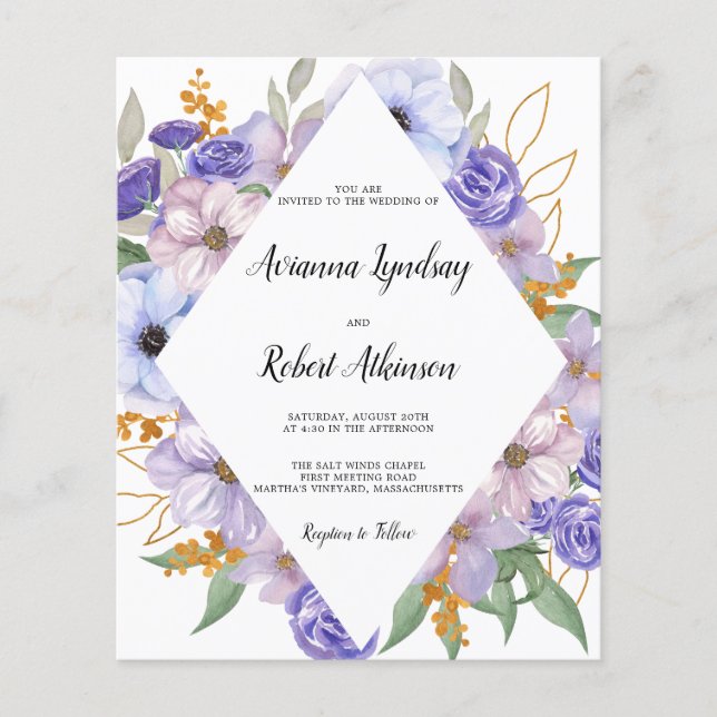 Lámina Boda de Boho Floral Purple Dusty Budget (Anverso)