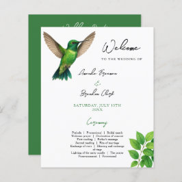 Lámina Boda de borde botánico de leafy Green Hummingbird