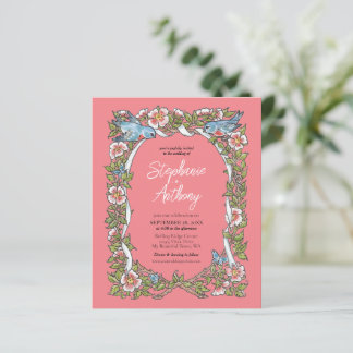 Lámina Boda de borde floral de aves silvestres de coral d