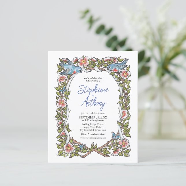 Lámina Boda de borde floral de aves silvestres de presupu (Anverso de pie)