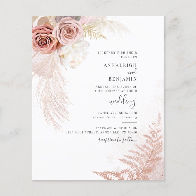 Lámina Boda de Budget Pampas Grass Terracotta Tan Boho (Anverso)