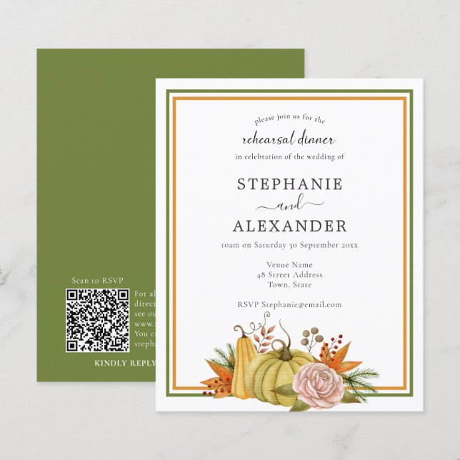 Lámina Boda de calabaza de otoño de presupuesto Invitació (Anverso / Reverso)