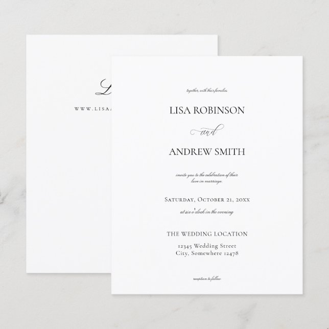 Lámina Boda de caligrafía blanca de presupuesto (Anverso / Reverso)