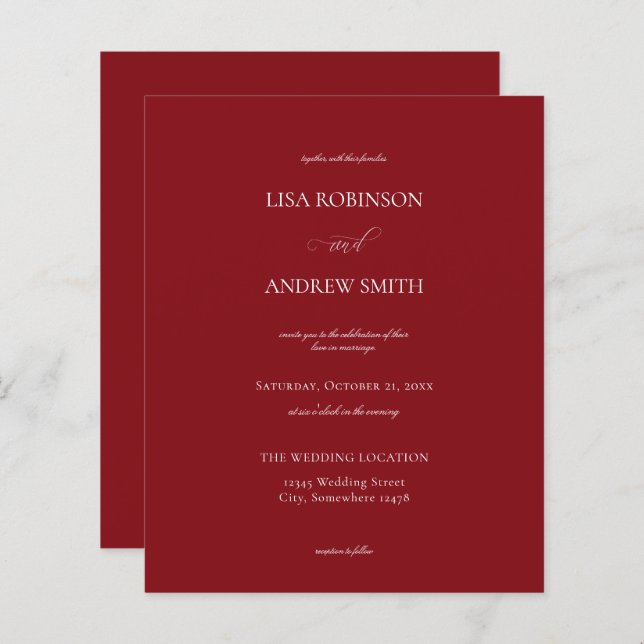 Lámina Boda de caligrafía de Borgoña Presupuestaria (Anverso / Reverso)