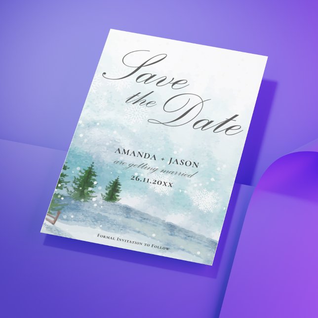 Lámina Boda de caligrafía de invierno Salva la fecha (Winter Morning Calligraphy Wedding Save the Date)