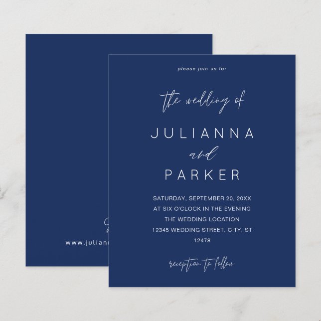 Lámina Boda de caligrafía de MOD azul de la Marina de Pre (Anverso / Reverso)
