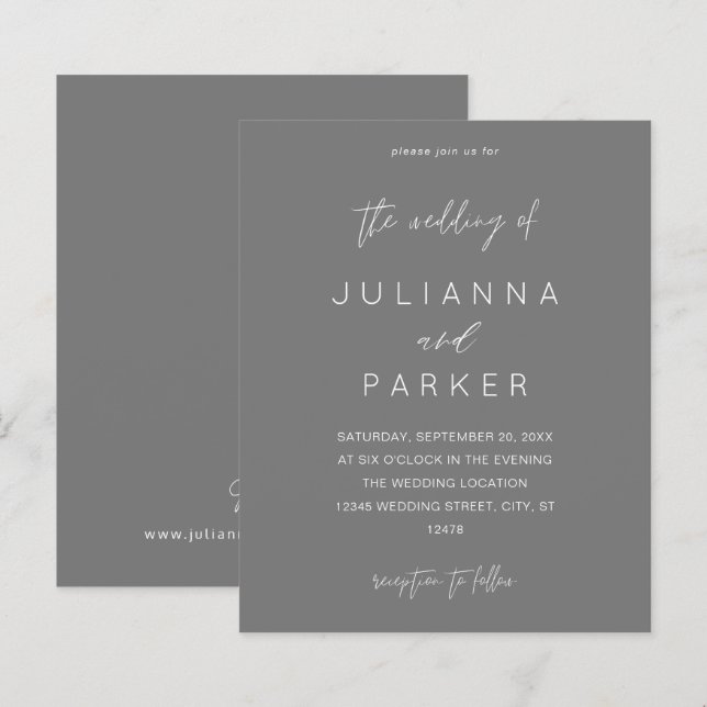 Lámina Boda de caligrafía de MOD gris de presupuesto (Anverso / Reverso)