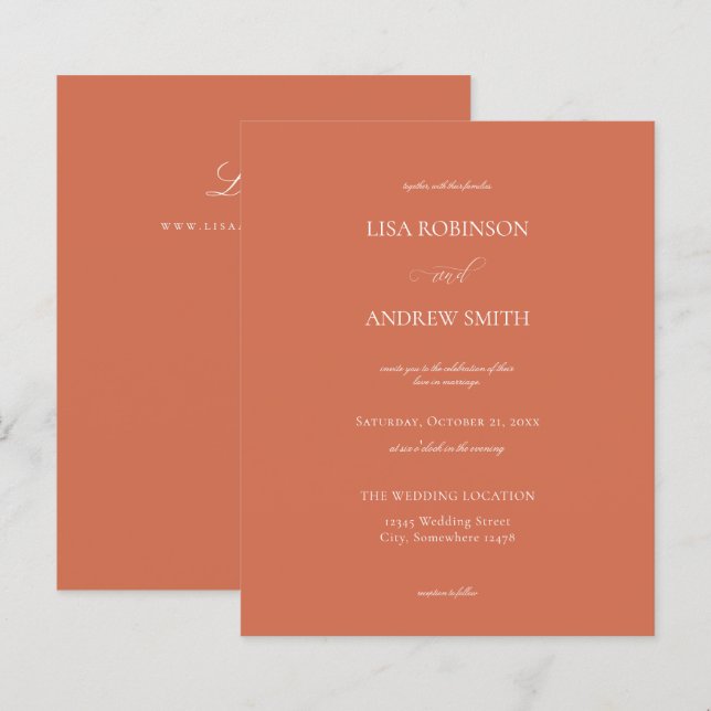 Lámina Boda de caligrafía de Naranja Salmon de presupuest (Anverso / Reverso)