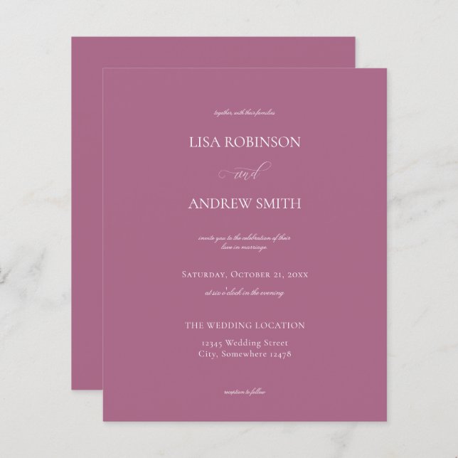 Lámina Boda de caligrafía púrpura de Orchard Presupuestar (Anverso / Reverso)