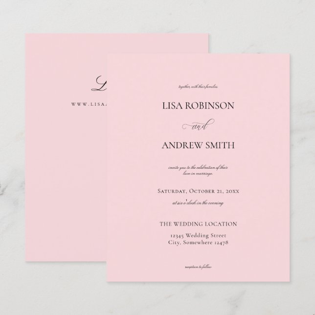 Lámina Boda de caligrafía rosada ligera de presupuesto (Anverso / Reverso)