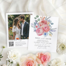 Boda de código QR de acuarela floral rosa de presu
