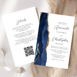 Lámina Boda de código QR de Agate Blue Gold de la Marina