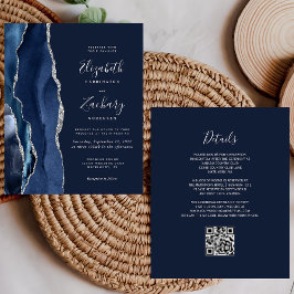 Lámina Boda de código QR de Agate Blue Silver de la Marin