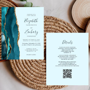 Lámina Boda de código QR de Agate de Oro Verde azulado co