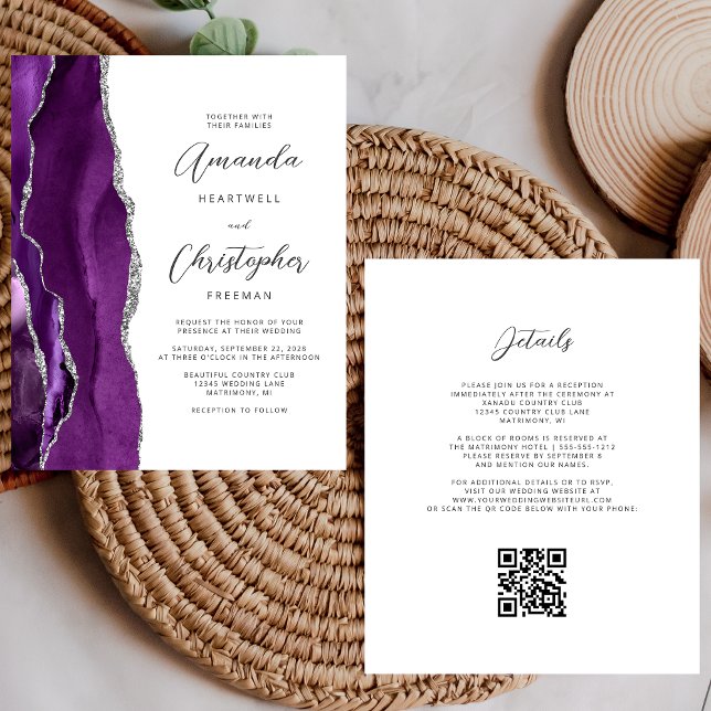 Lámina Boda de código QR de Agate de Plata Púrpura de Pre (Subido por el creador)