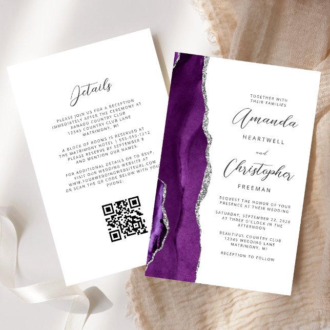 Lámina Boda de código QR de Agate de Plata Púrpura de Pre (Subido por el creador)