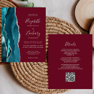 Lámina Boda de código QR de Agate de Plata Verde azulado 