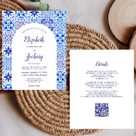 Lámina Boda de código QR de Azulejos azules de arco rústi