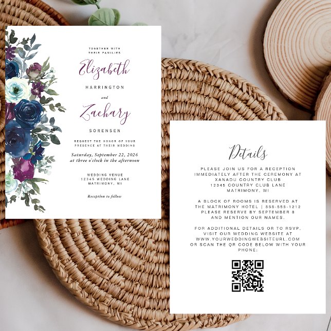 Lámina Boda de código QR de floral de ciruela de presupue (Subido por el creador)