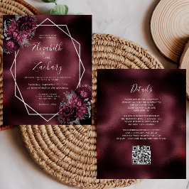 Lámina Boda de código QR de floral plateada de Relieve me