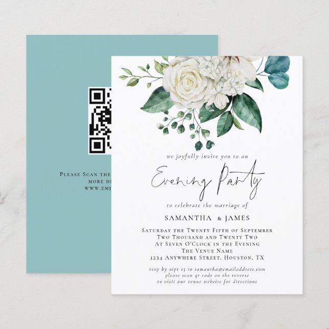 Lámina Boda de código QR de florals blancas presupuesto F (Anverso / Reverso)